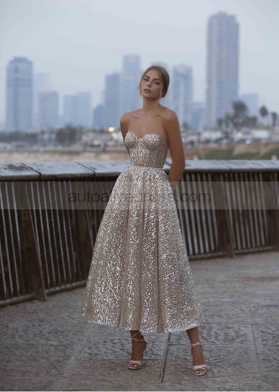 Strapless Glitter Lace Formal Precious Party Dress